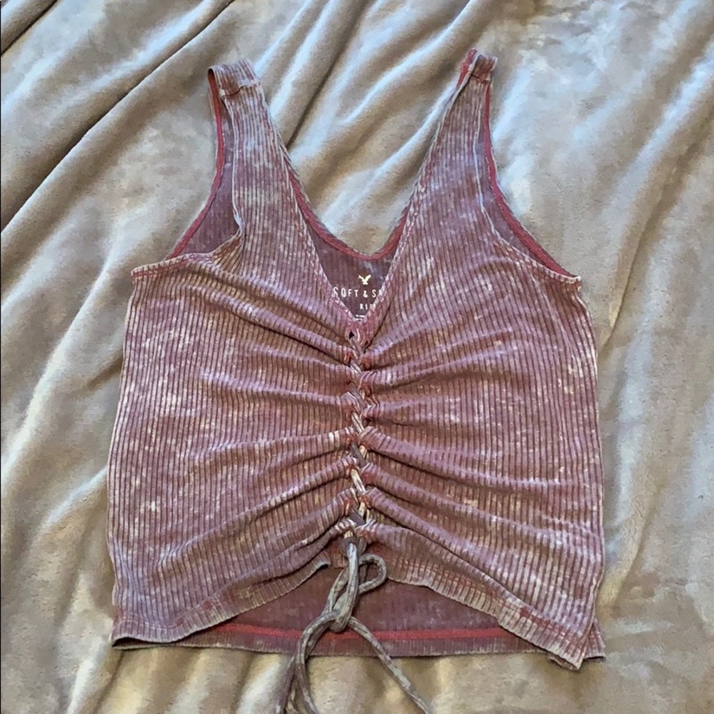 american eagle ribbed lace up tank top